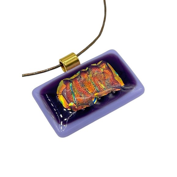 Dichroic Glass Pendant Necklace Sterling Silver Snake Chain Handcrafted Jewelry - Picture 2 of 8